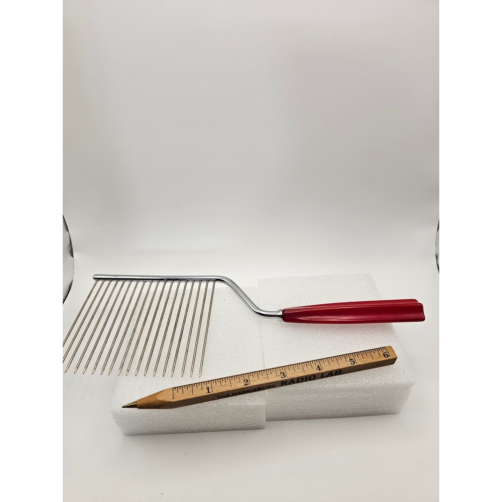 Vintage Red Bakelite Handle Angel Food Cake Cutter Stainless Steel Slicer